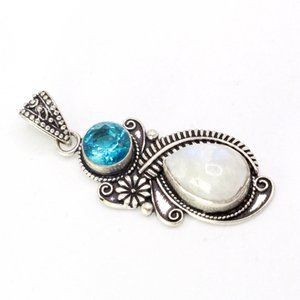 Sterling Silver Moonstone Blue Glass Southwestern Pendant